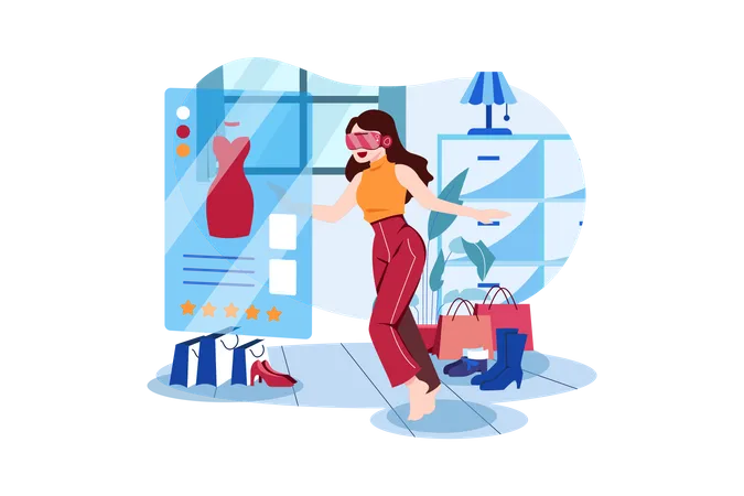 Girl shopping using virtual technology  Illustration