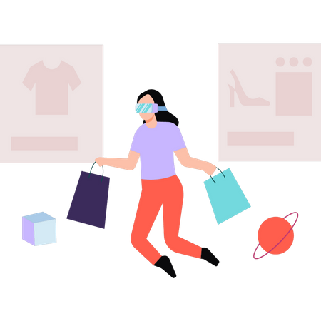 Girl shopping with VR glasses Illustration