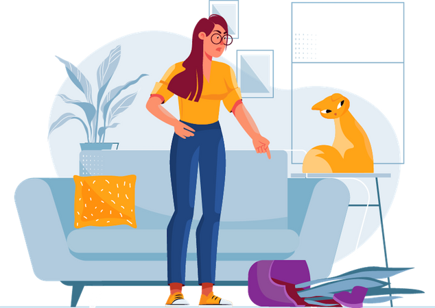 Girl shouting at cat  Illustration
