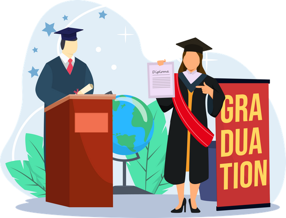 Girl show off her graduation degree  Illustration