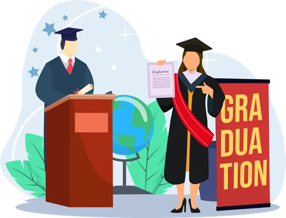 Girl show off her graduation degree  Illustration