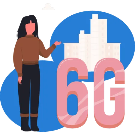 6Gネットワークを示す女の子  イラスト