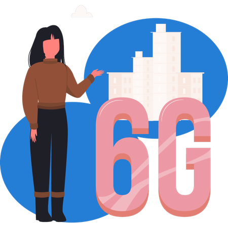 Girl  showing 6G network  Illustration