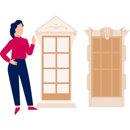 Girl showing 8 pane window  Illustration