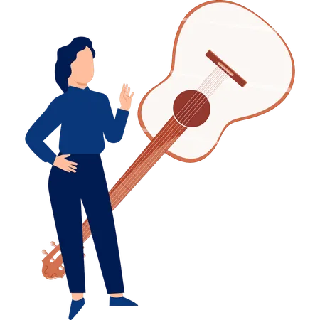 Girl showing acoustic guitar  Illustration