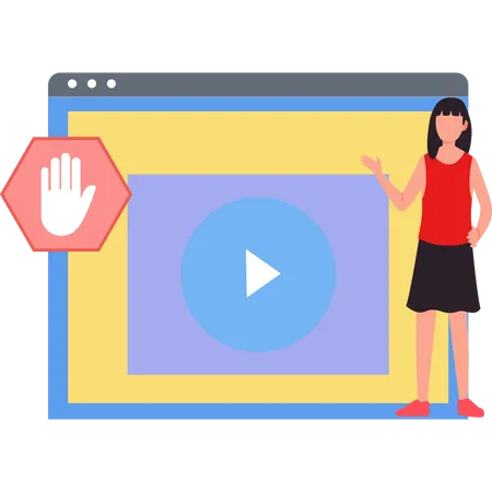 Girl showing ad block on web page.  Illustration
