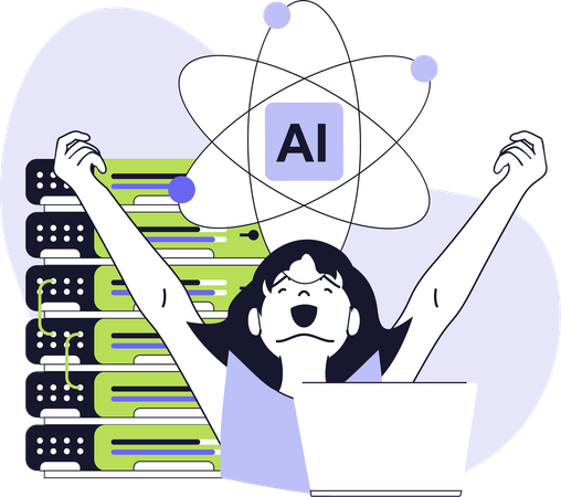 Girl showing ai data center  Illustration