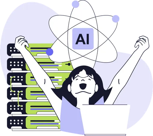 Girl showing ai data center  Illustration