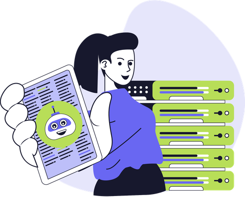Girl showing ai data center  Illustration