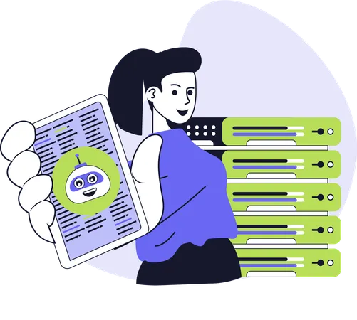 Girl showing ai data center  Illustration