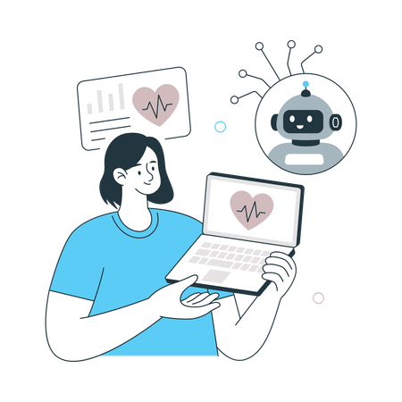 Girl showing Ai health service  Illustration