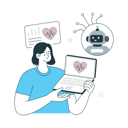Girl showing Ai health service  Illustration