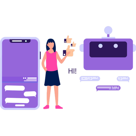 Girl showing AI in mobile  Illustration