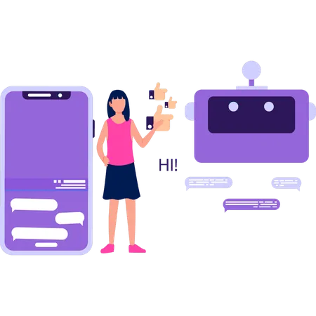 Girl Showing An AI In Mobile Illustration