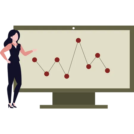Girl Showing Analytical Graph Illustration