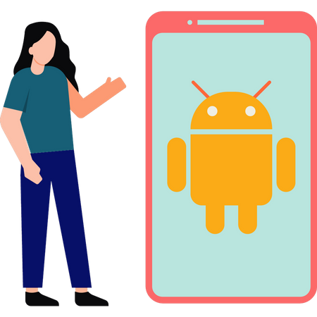 Girl showing android phone device Illustration