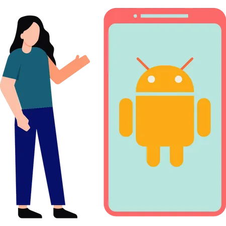 Girl showing android phone device Illustration