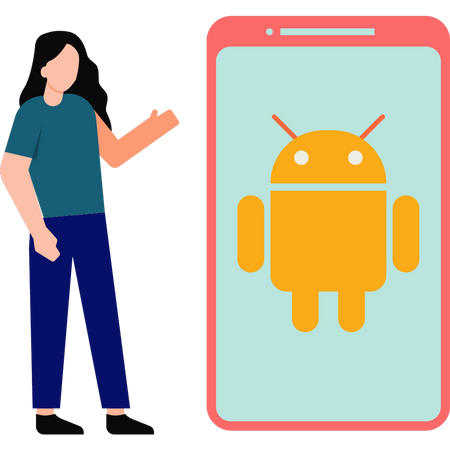 Girl showing android phone device  Illustration