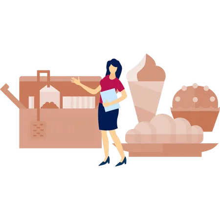 Girl showing bakery food  Illustration