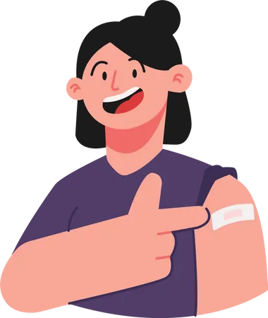 Girl showing bandage on arm after vaccination  Illustration