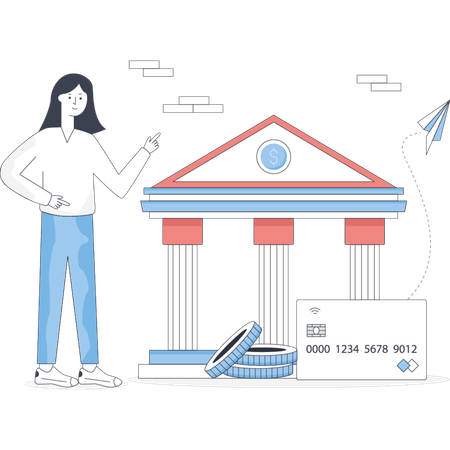 Girl showing bank  Illustration