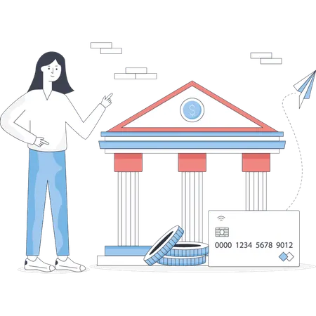 Girl showing bank  Illustration