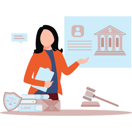 Girl showing banking law  Illustration