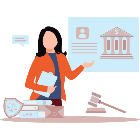 Girl showing banking law  Illustration