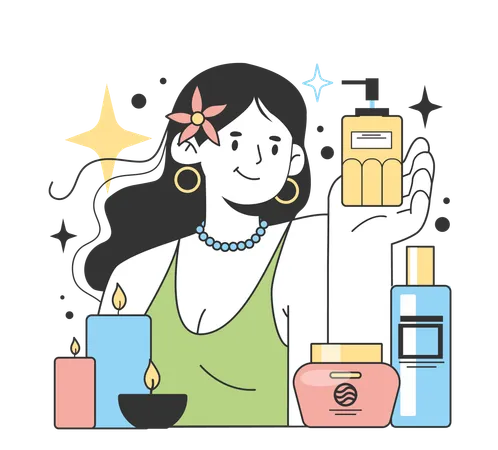 Girl showing beauty product  Illustration