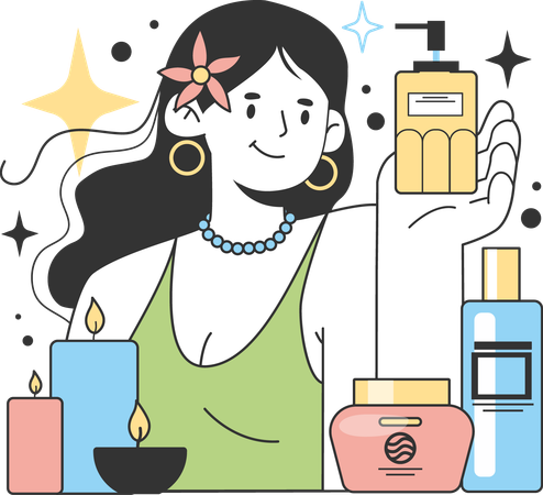 Girl showing beauty products  Illustration