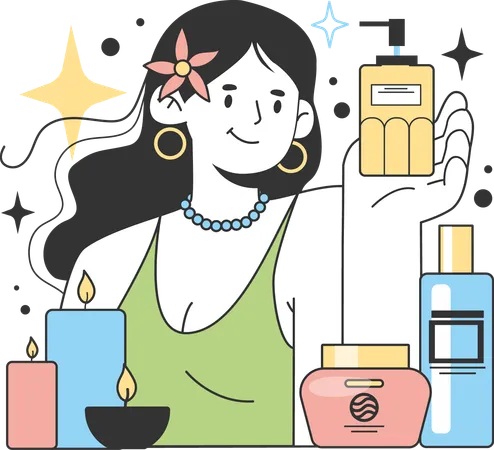 Girl showing beauty products  Illustration