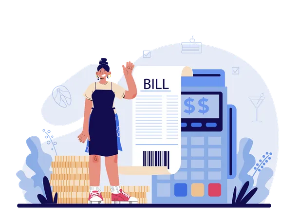 Girl showing bill receipt  Illustration