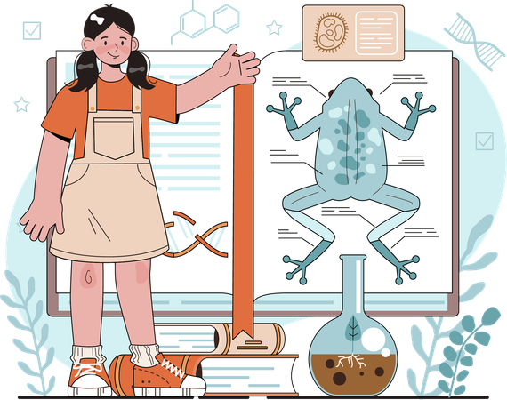 Girl showing biology book  Illustration