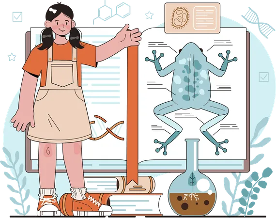 Girl showing biology book  Illustration