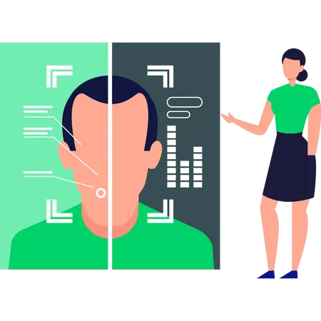 Girl showing biometric facial recognition  Illustration