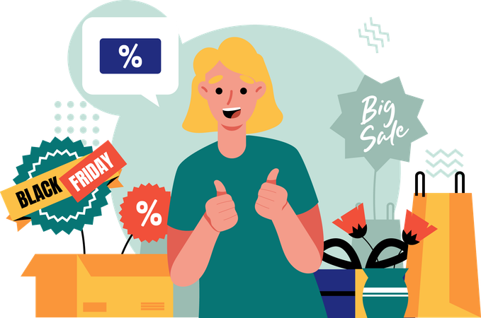 Girl showing black Friday shopping sale  Illustration