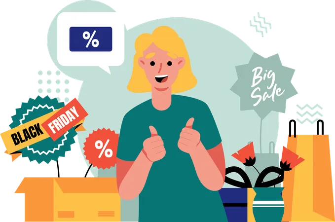 Girl showing black Friday shopping sale  Illustration