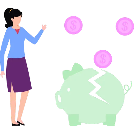 Girl showing broken piggy bank  Illustration