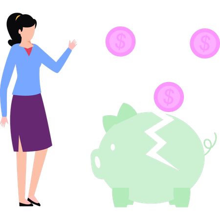 Girl showing broken piggy bank  Illustration