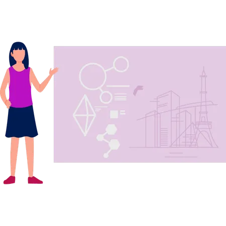 Girl showing building map  Illustration