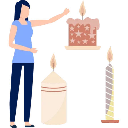 Girl showing burning candle  Illustration