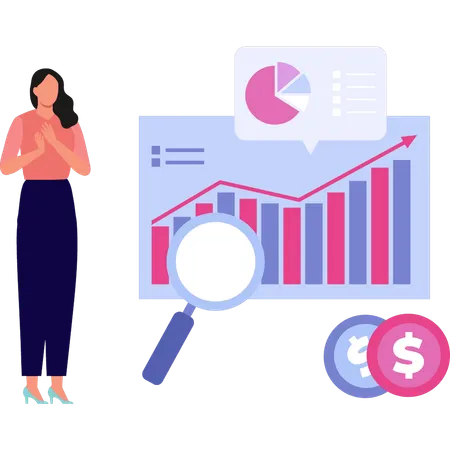 Girl showing business chart graph for search  Illustration