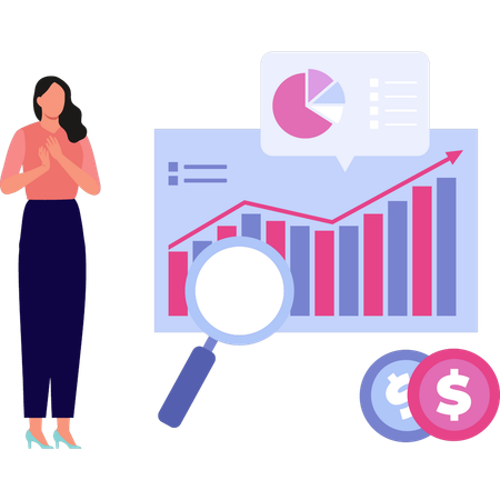 Girl showing business chart graph for search  Illustration