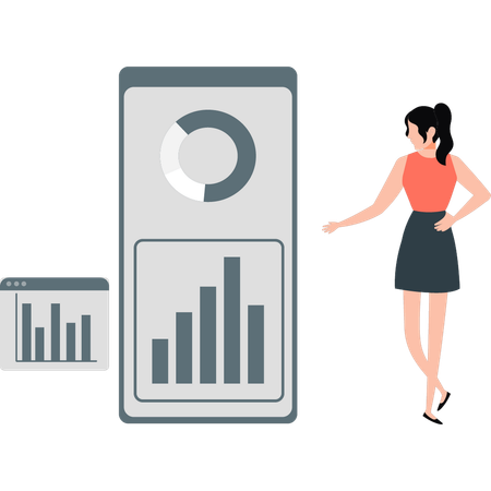 Girl showing business graph on mobile phone  Illustration