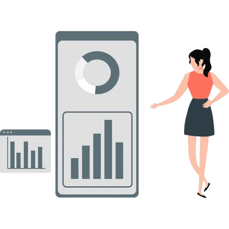 Girl Showing Business Graph On Mobile Phone Illustration