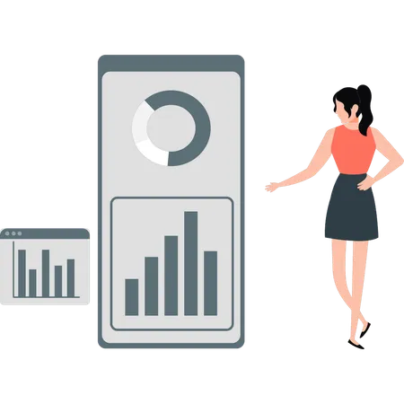 Girl showing business graph on mobile phone  Illustration