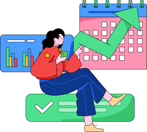 Girl showing business growth with business calendar  Illustration