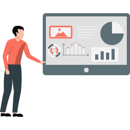 Girl showing business pie chart in meeting  Illustration