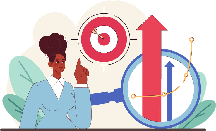 Girl showing business target and while doing business research  Illustration