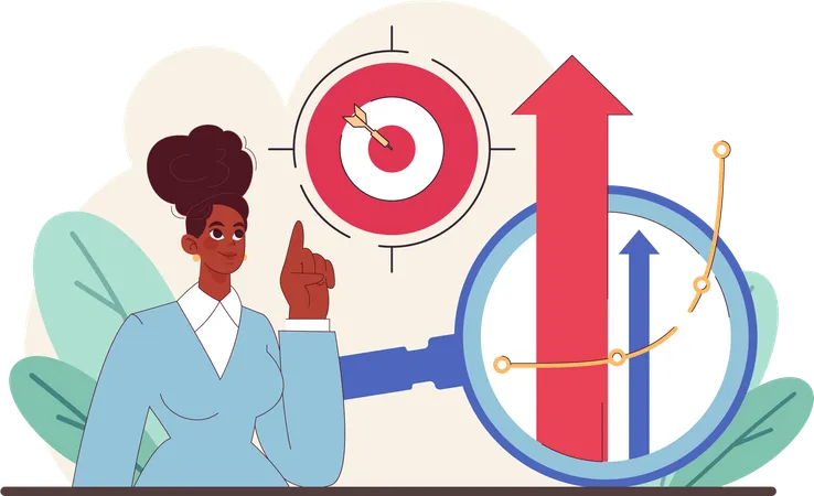 Girl showing business target and while doing business research  Illustration